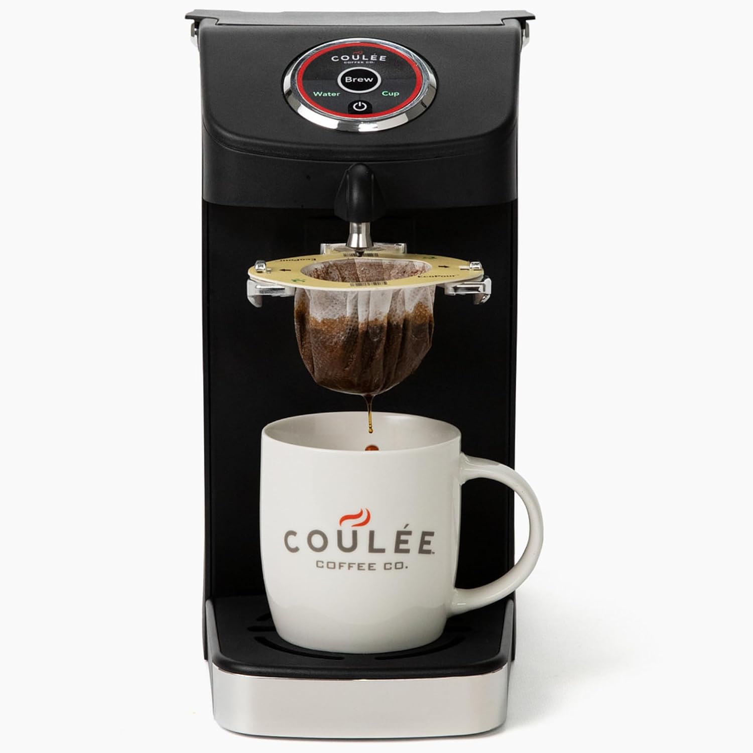SWIRL Single Serve Pour-Over Coffee Maker, No Plastic Pods, Stainless Steel Brew Path, Automated Pour Over Machine, Use with Any Mug, Black