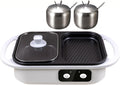 Electric Nonstick Frying Pans And Shabu Hot Pot | With Distributor | Electric Two-Speed Fire Power Contact Grills | Griddle Hotpot Electric Oven For Cooking,White