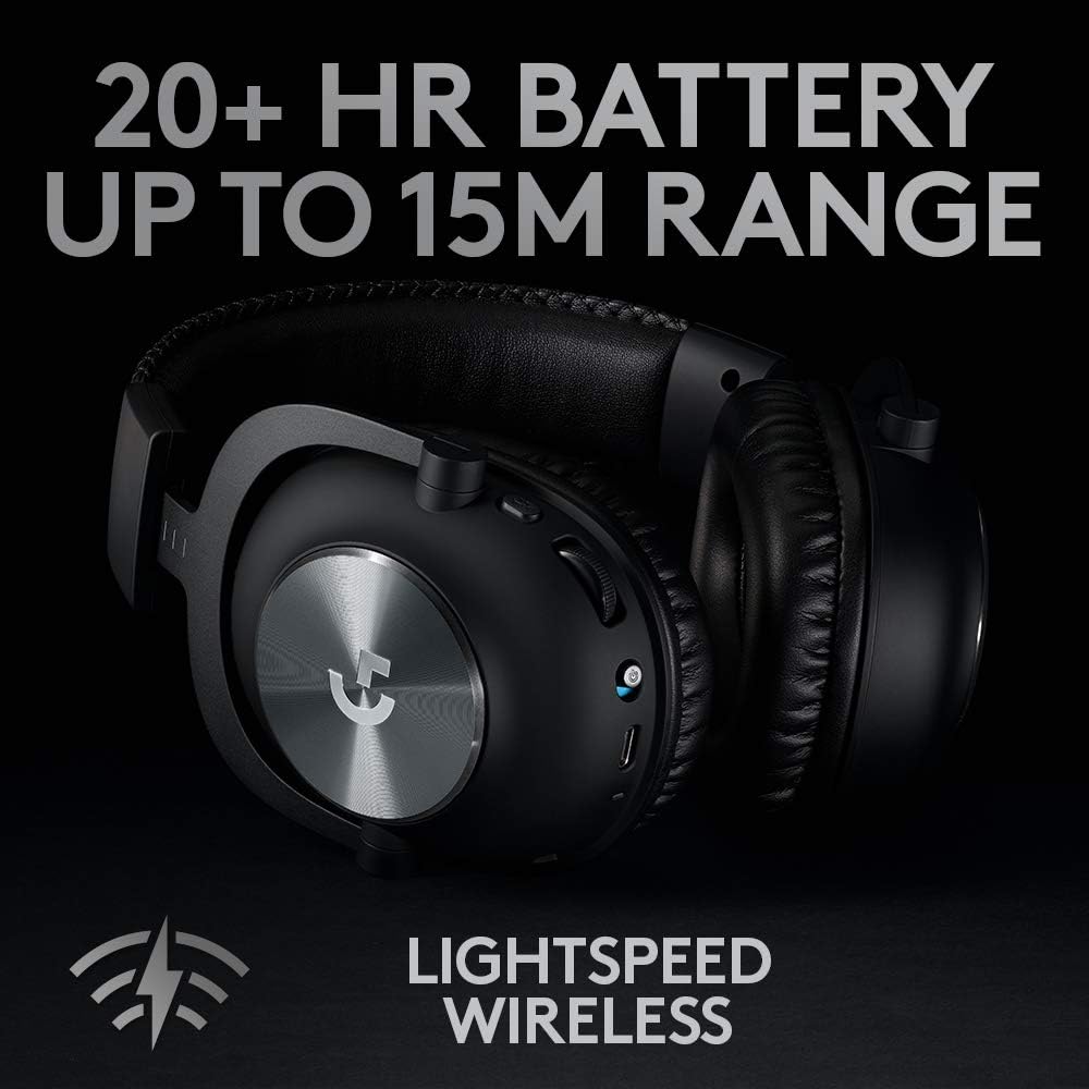 Logitech G PRO X Wireless Lightspeed Gaming Headset with Blue VO!CE Mic Filter Tech, 50 mm PRO-G Drivers, and DTS Headphone:X 2.0 Surround Sound, 20+ Hour Battery Life - Black