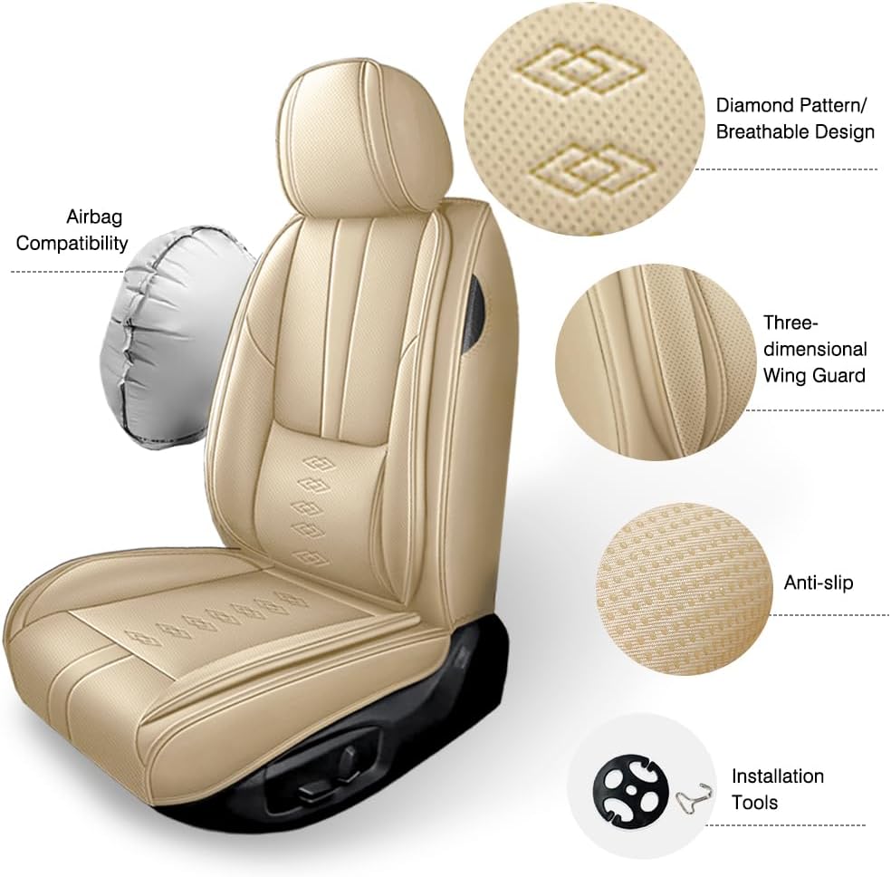 Car Seat Cover for Subaru Ascent 2019-2024,Waterproof Leather Seat Covers 2-Seats Standard,Car Interior Accessories with Airbag,Car Seat Protectors for Ascent(Beige)