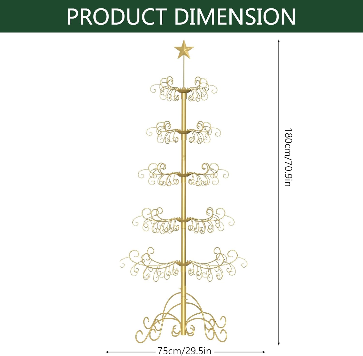 SUNYRISY 2Pack 6Ft Metal Ornament Display Stand Wrought Iron Christmas Tree with Wire Hanging Hooks for Holiday Christmas Halloween Balls Decoration Gift, Gold