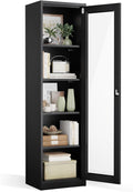 VINGLI Lockable Display Cabinet with Glass Door & 4 Adjustable Shelves, 65' Tall Metal Storage Cabinet Curio Liquor, Bookshelf Bookcase for Home Office Living Room Pantry Garage (Black)
