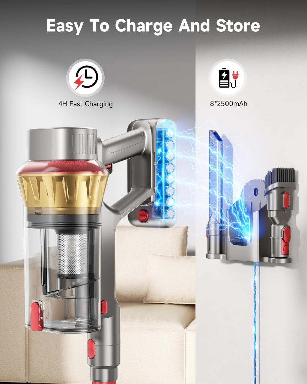 AIPOWAY 650W Cordless Vacuum Cleaner with 55KPa Flagship Suction, 75-Min Extended Runtime 2.5L Dual-Cup Capacity, Anti-Tangle Brush & Self-Standing Design HEPA Filtration for Furniture Carpet Pet Hair