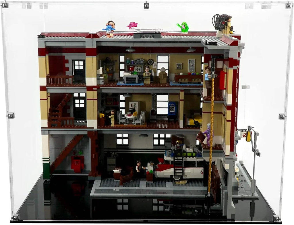 Display Case Compatible with Lego 75827 - Firehouse Headquarters (Open) - Clear Acrylic Dustproof Showcase - Set Not Included