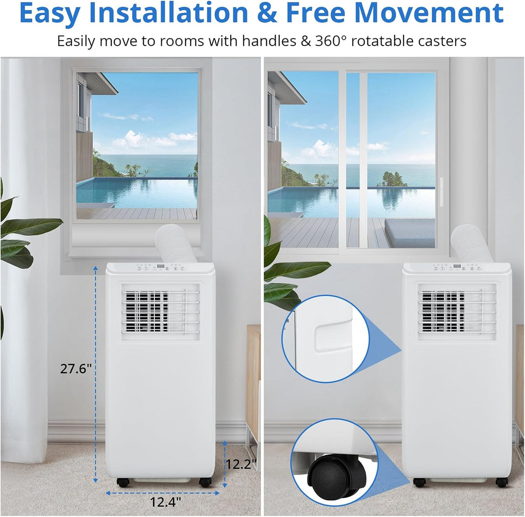 GarveeTech 8000Btus Portable Air Conditioner AC Unit 3 in-1 Air Conditioners w/Dehumidifier & Fan Modes Auto Evaporation for Home up to 350 sq. ft. Complete Window Mount Exhaust Kit, 24H Timer