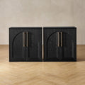 mopio Blake Storage Cabinet, Small Modular Accent Display Sideboard Buffet Cabinet with Storage, Media Console Credenza, for Kitchen, Coffee Bar, Pantry, Living Room (Black Oak Arched, Set of 2)