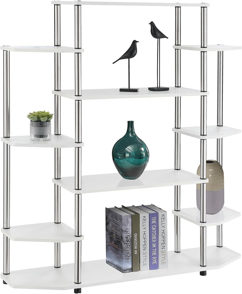 Convenience Concepts Designs2Go No Tools Wall Unit Bookshelf 47.25' - Contemporary Storage Shelves for Display, 10 Spacious Shelves for Modern Living Room, Office, Den, White