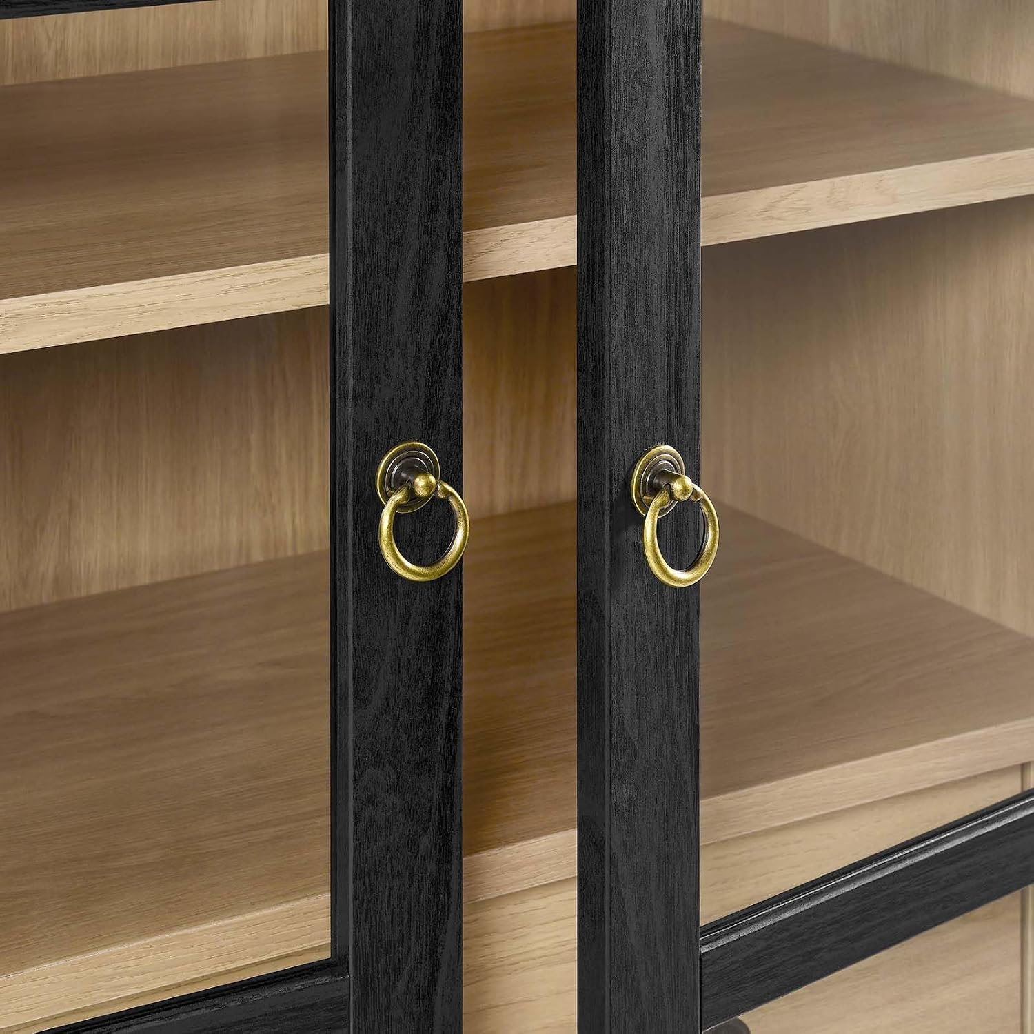Modway Nolan Modern Farmhouse 71 Inch Tall Arched Storage Display Cabinet in Black Oak