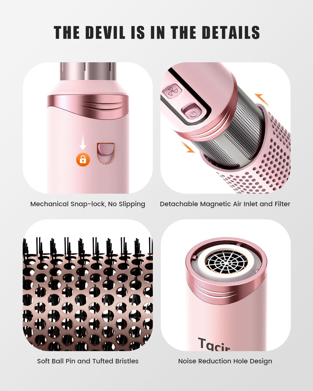 Tqcir 8-in-1 Professional Hot Air Styler&Hair Dryer Brush, Powerful Multi-Styler with Auto-Wrap Curler with Storage Case, Fast Drying Curling Straightening Volumizing Without Heat Damage(Pink)