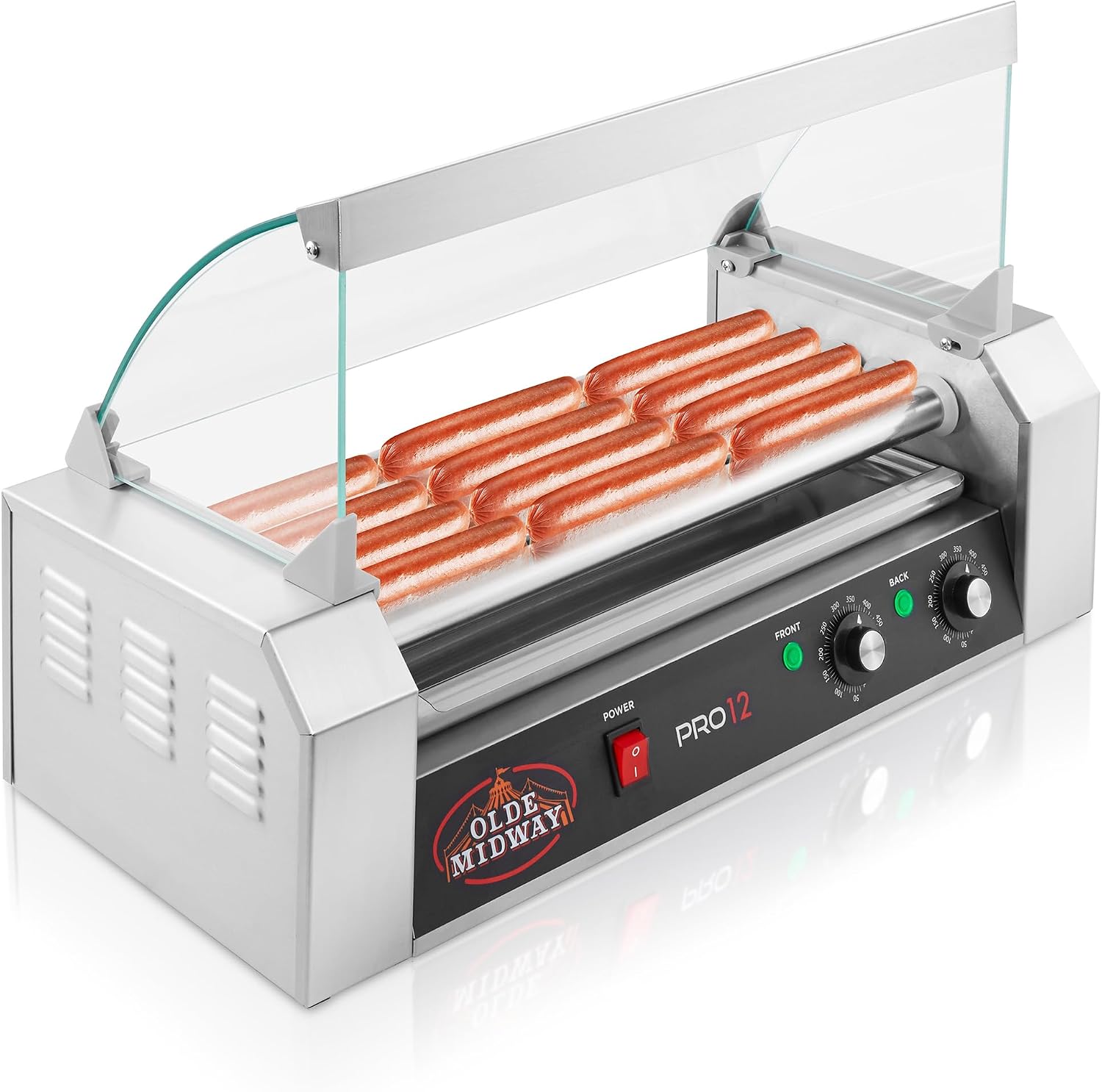 Olde Midway Electric 12 Hot Dog 5 Roller Grill Cooker Machine with Cover 700-Watt - Commercial Grade