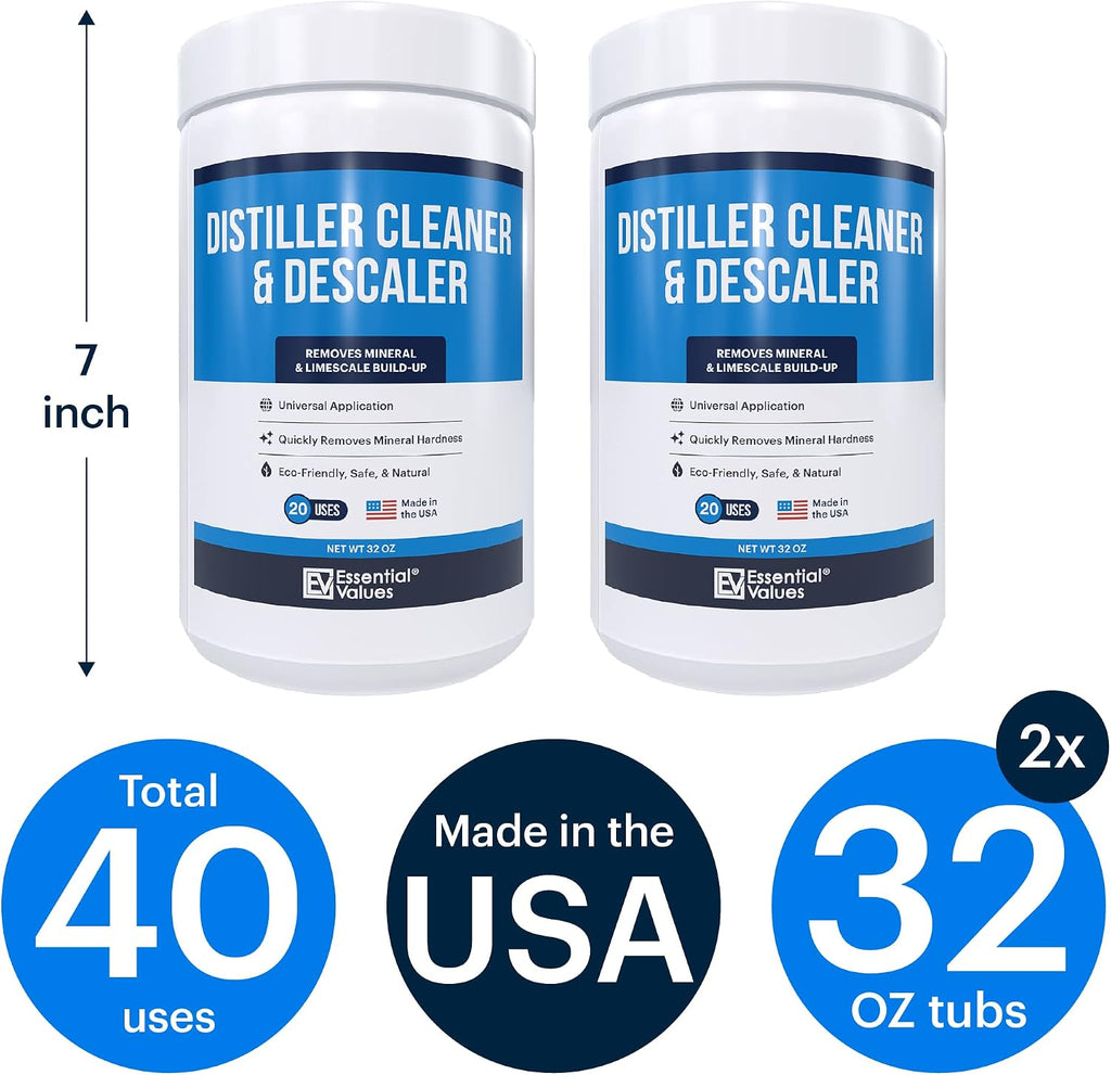 Essential Values Universal Descaler - Espresso Descaling Solution - Coffee Machine Cleaner - Critic Acid Tea Kettle Urn Water Distiller Cleaner - Manufactured in USA - 8 Pack