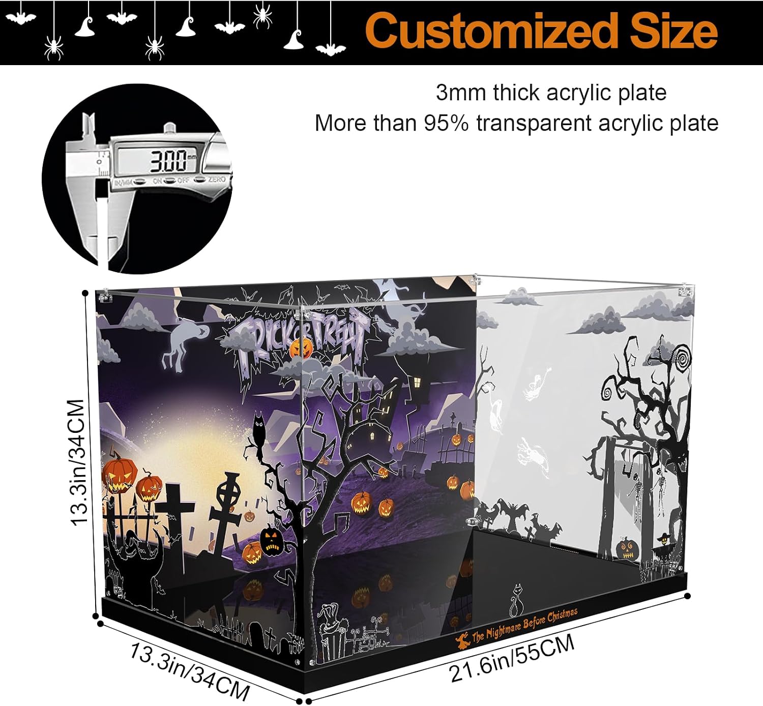 Display Case for 21351 Lego Disney Tim Burton's The Nightmare Before Christmas Building Set - Acrylic Box with Crystal Nut Design & Printed Background (Case Only, Model Not Included)