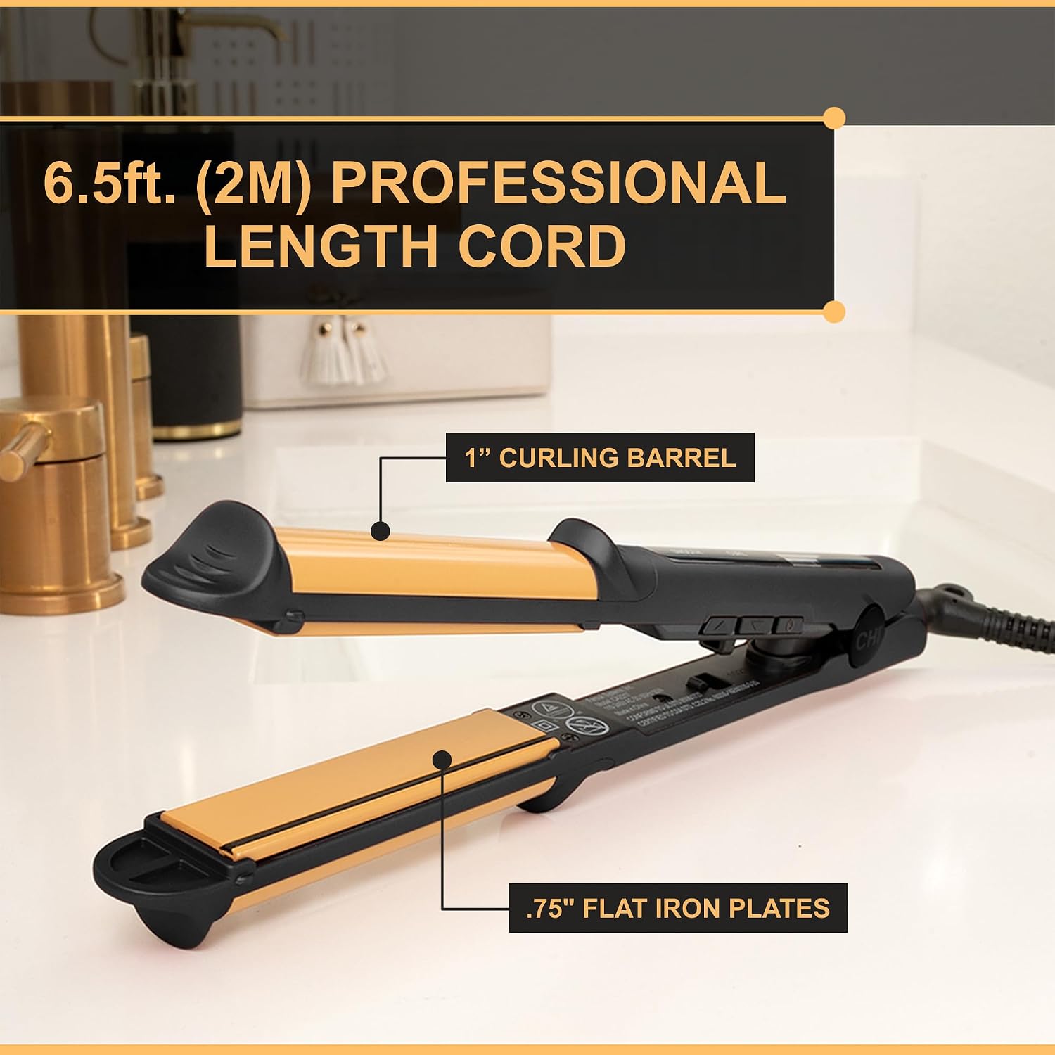 CHI Tourmaline Ceramic 3-in-1 Multi Styler, Curl & Wave Styling Iron For Shiny, Frizz-Free Hair, Auto Shut-Off, 0.75' Plates, 1' Barrel, Onyx Black