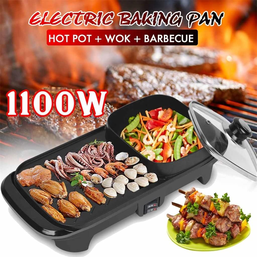 YYDS Hot Pot 2in1 Hot Pot and Electric Grill Indoor Baking Flat Pan Double-Flavor Hotpot Smokeless Grill Barbecue Non-Stick Electric Grill (Color : Black)