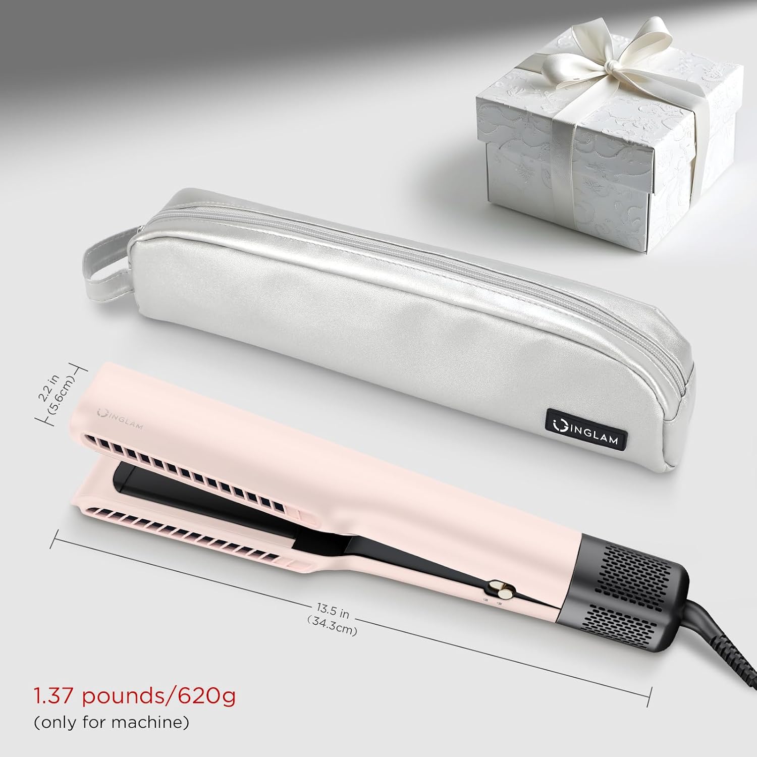 IG INGLAM Air Straightener, Style from Wet Hair, 2.2' Hair Dryer Straightener, 200M Negative Ionic, One-Step Air Straight for Medium and Long Hair(14'-30'), Pink