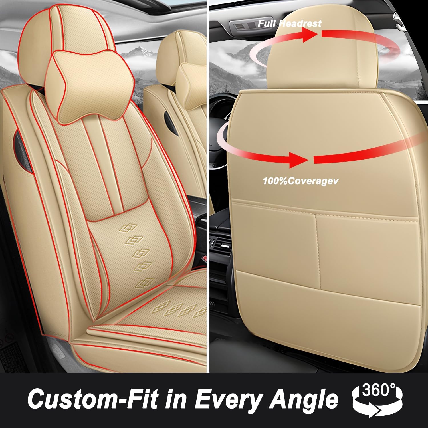 Car Seat Covers 5 Seats Fit for Mazda CX-30 2020-2024 2025,Waterproof Leather Seat Covers,Airbag Compatible,Car Seat Protectors Interior Sets(5PCS with Pillows,Beige)
