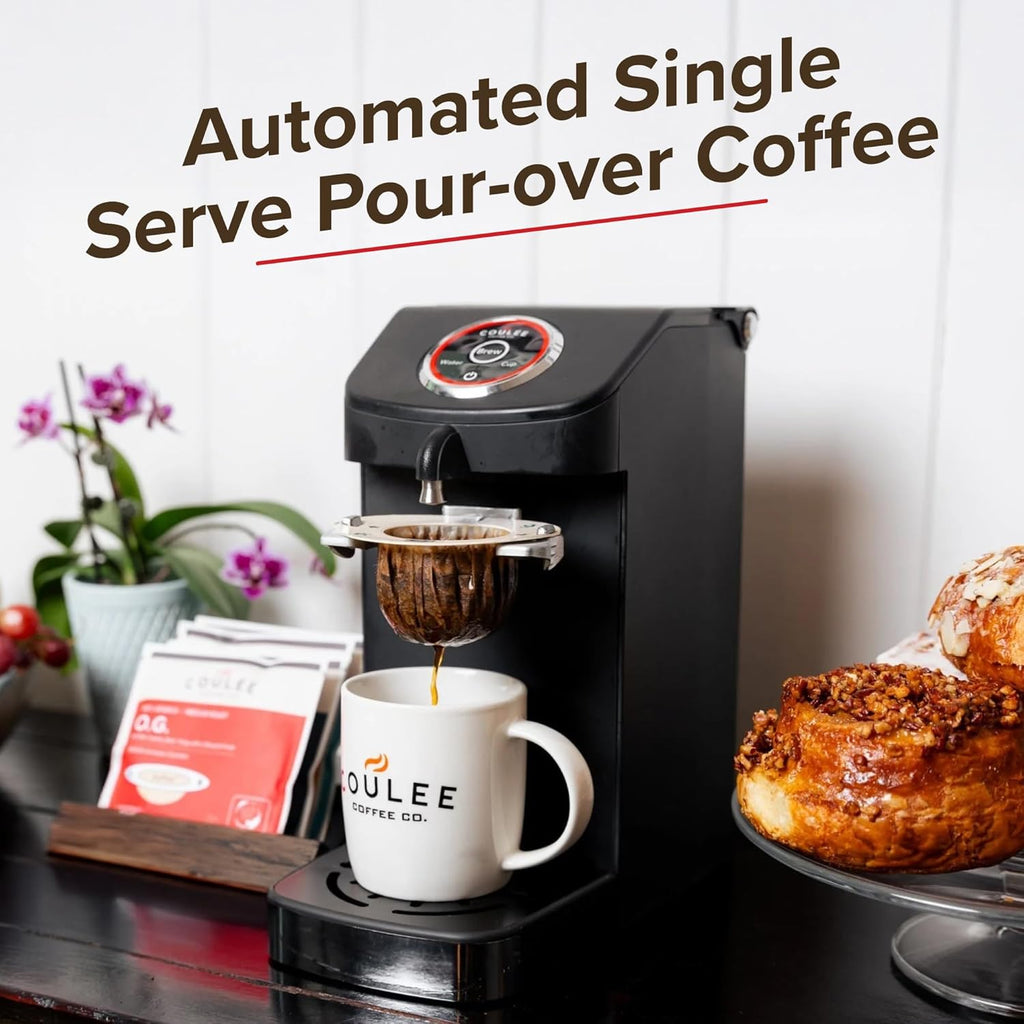 SWIRL Single Serve Pour-Over Coffee Maker, No Plastic Pods, Stainless Steel Brew Path, Automated Pour Over Machine, Use with Any Mug, Black