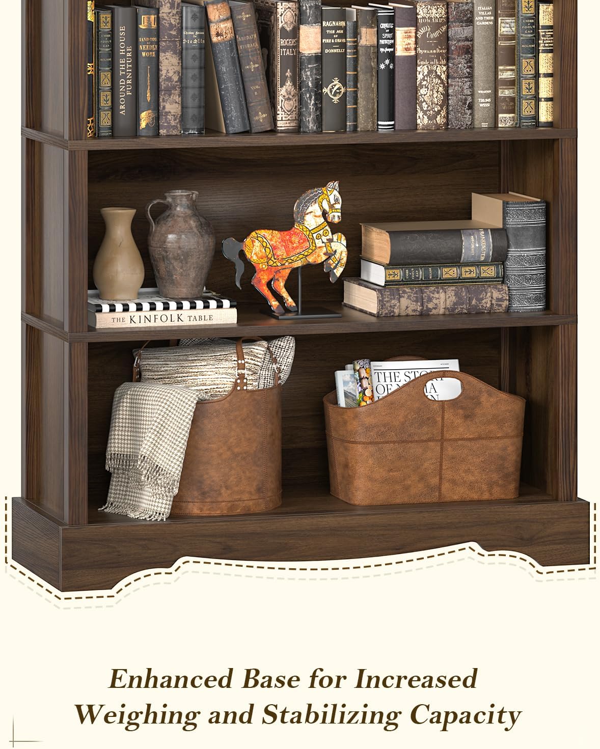 TVU 6-Tier Wooden Bookshelf, 76 Inch Tall Bookshelf with Storage, Floor Standing Modern Style Display Bookcase for Living Room, Office, Study Room, Entryway, Brown