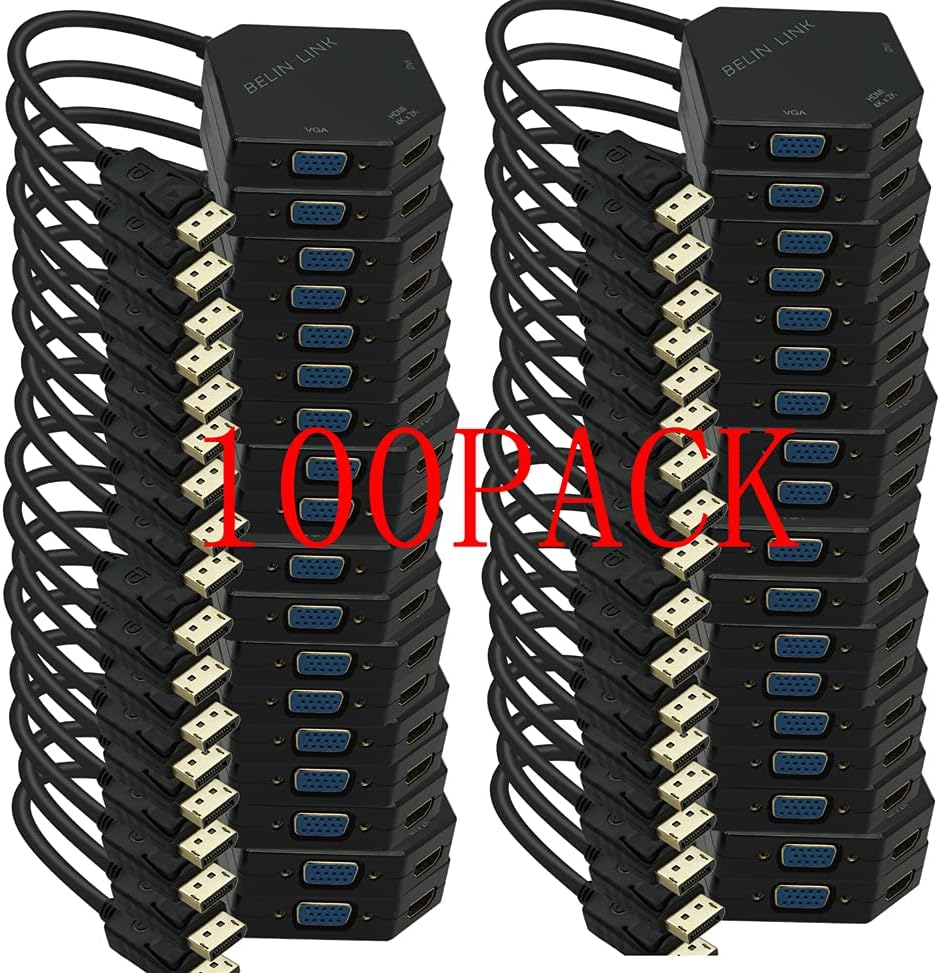 DP to HDMI VGA DVI Adapter Displayport to HDMI 4K Adapter 3 in 1 Display Port to HDMI VGA DVI Converter Male to Female Gold-Plated (Diamond Shaped) (100 Pack Diamond Shaped)