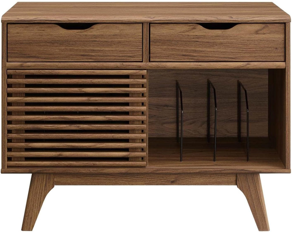 Modway Render Mid-Century Modern Vinyl Record Storage Display Cabinet, 37 Inch, Walnut