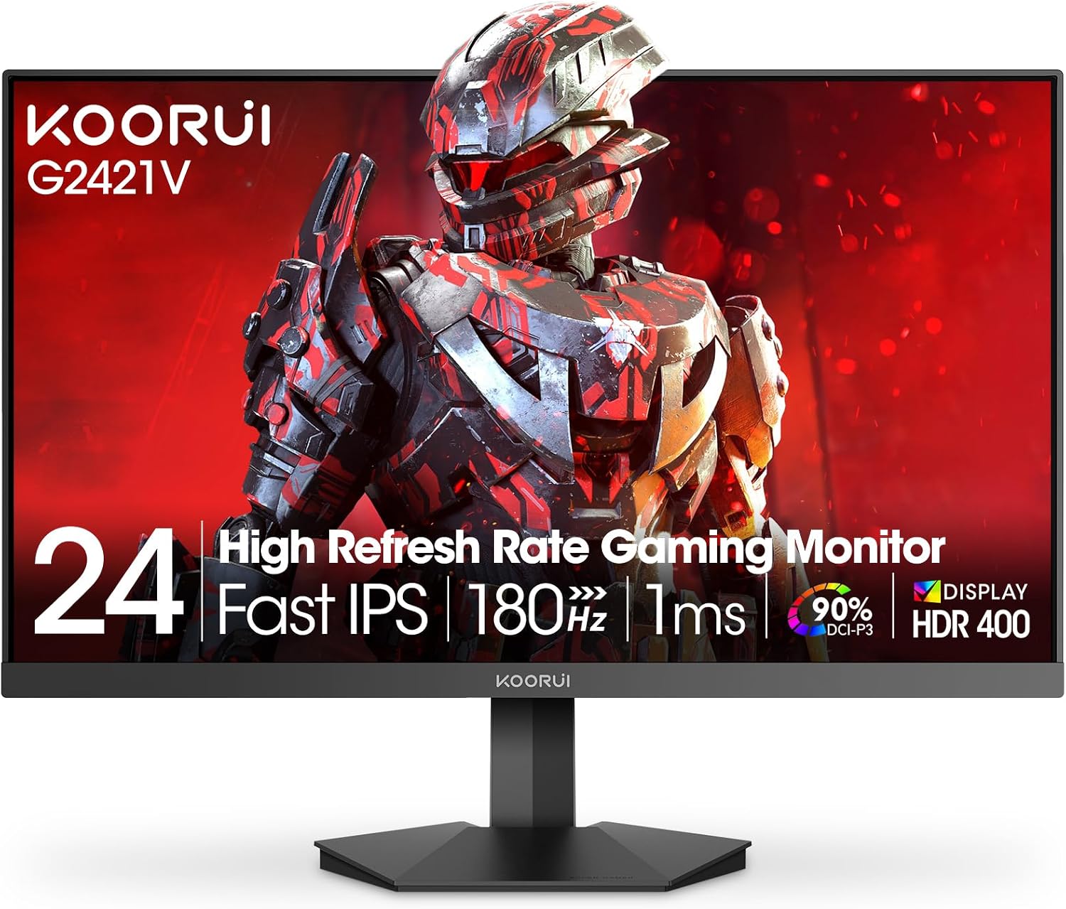 KOORUI 24' Gaming Monitor,180Hz 1ms Fast IPS Monitor, 1440P HDR400 Display, 90% DCI-P3 Color Gamut, Adaptive Sync, Slim Frame, VESA Mountable, HDMI 2.0, DP 1.4, G2421V