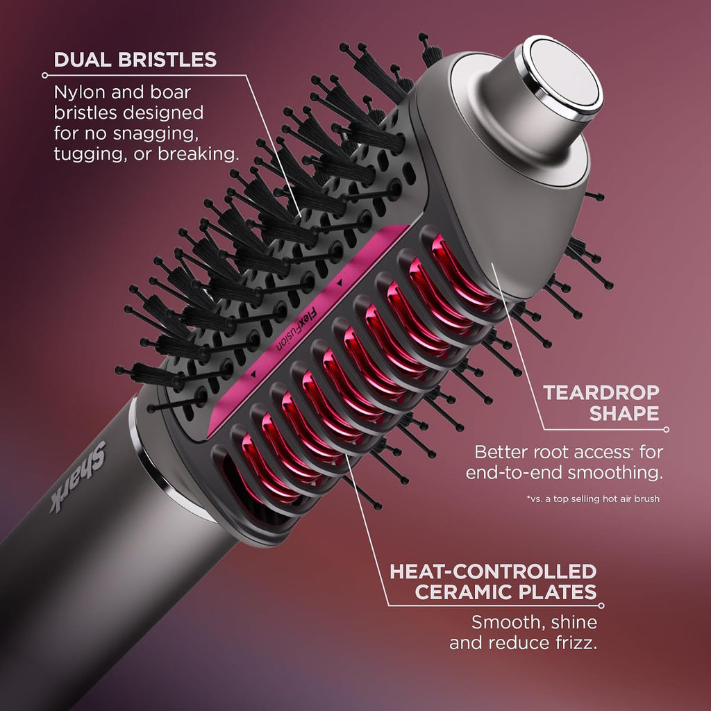 Shark Flex Fusion Hair Straightener & Powerful Hair Dryer with Fusion Hair Brush, Air Styler with Auto-Wrap Hair Curlers, Concentrator, & Frizz Fighter, Metallic Mist, HD651S