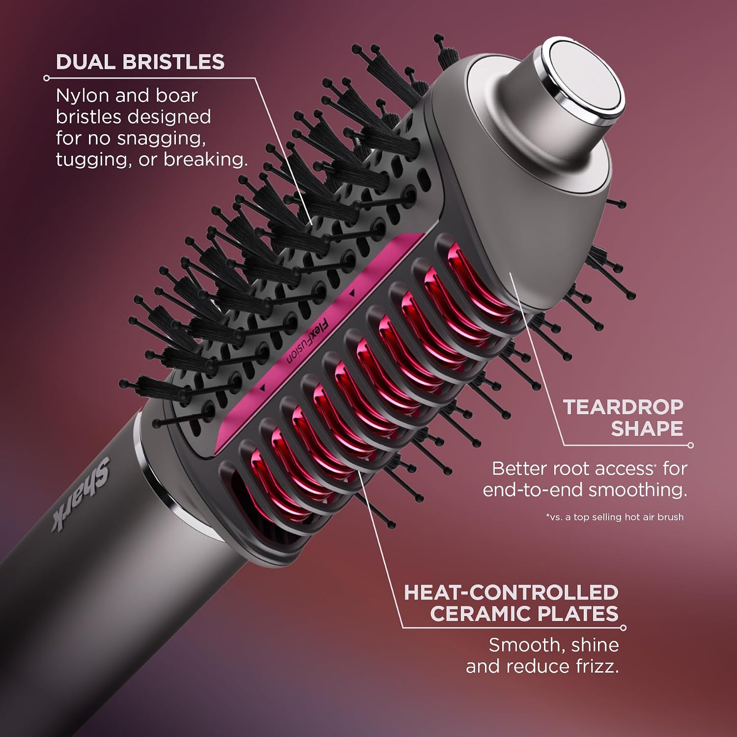 Shark Flex Fusion Hair Straightener & Powerful Hair Dryer with Fusion Hair Brush, Air Styler with Auto-Wrap Hair Curlers, Concentrator, & Frizz Fighter, Metallic Mist, HD651S