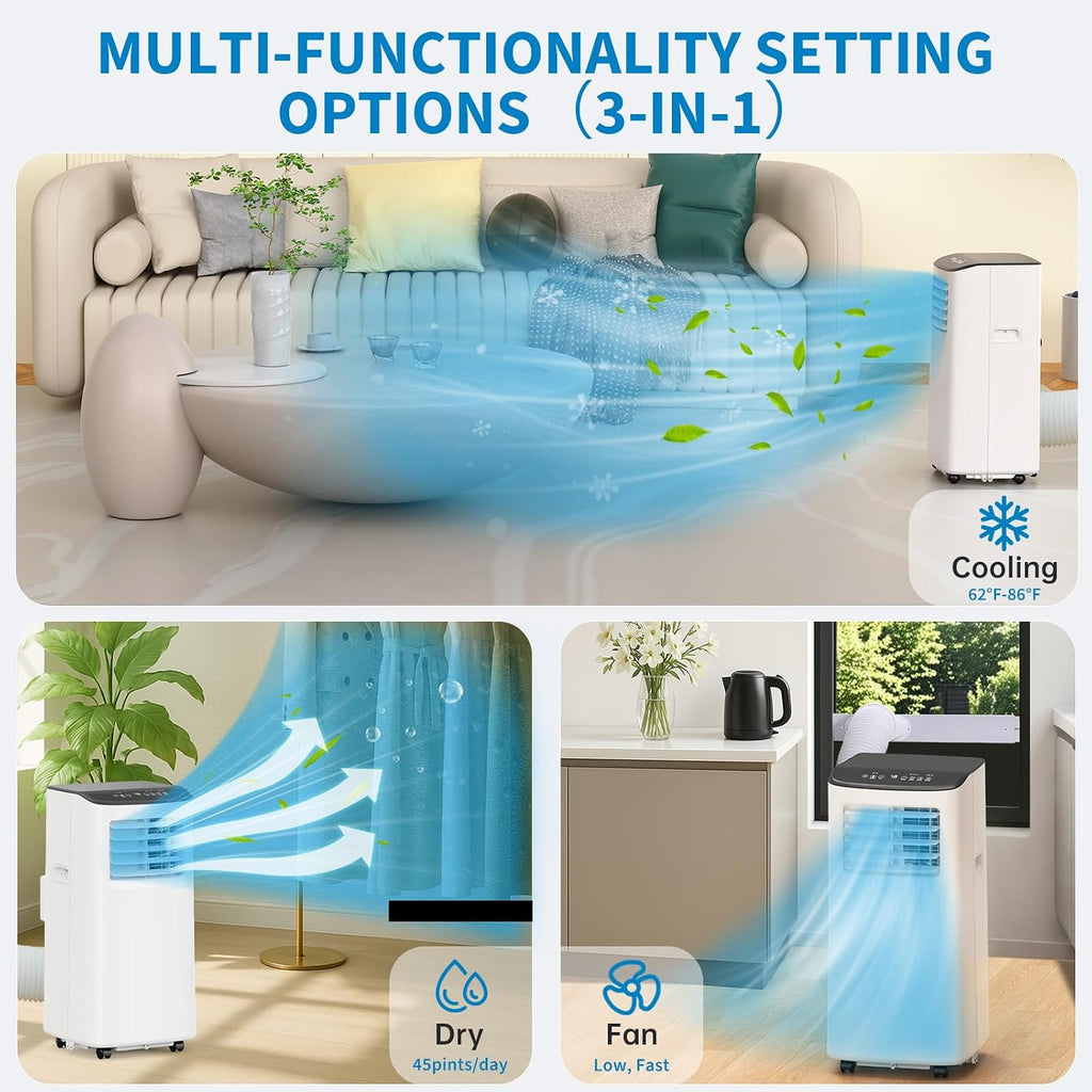 Portable Air Conditioners 8000 BTU, Room AC Unit for Large Rooms Up to 700 Sq Ft with Cool Dry Fan Modes, Remote Control, 24H Timer, LED Display, Window Installation Kit
