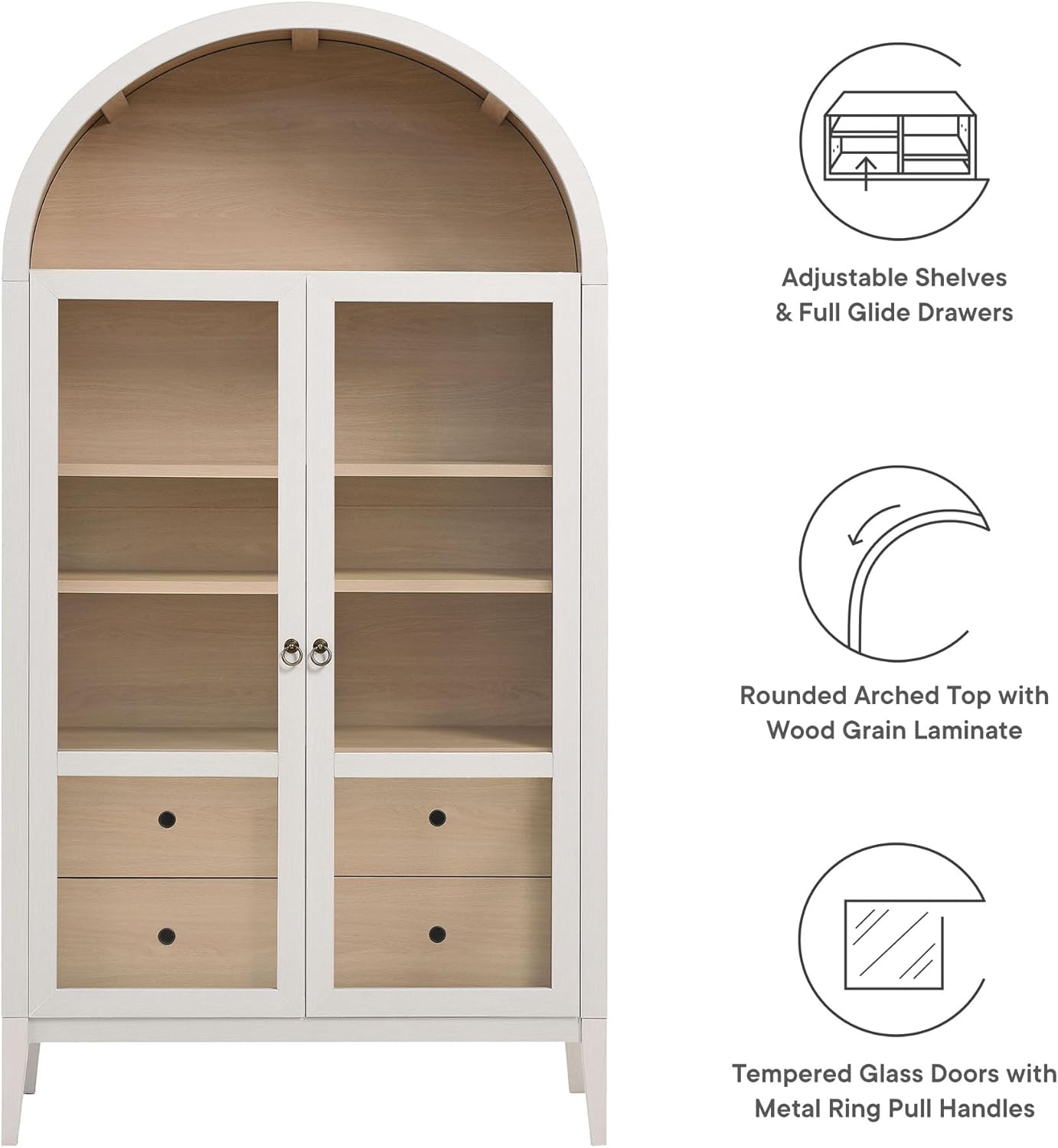 Modway Nolan Arched Storage Display Cabinet - Modern Accent Cabinet for Living Room, Dining Room