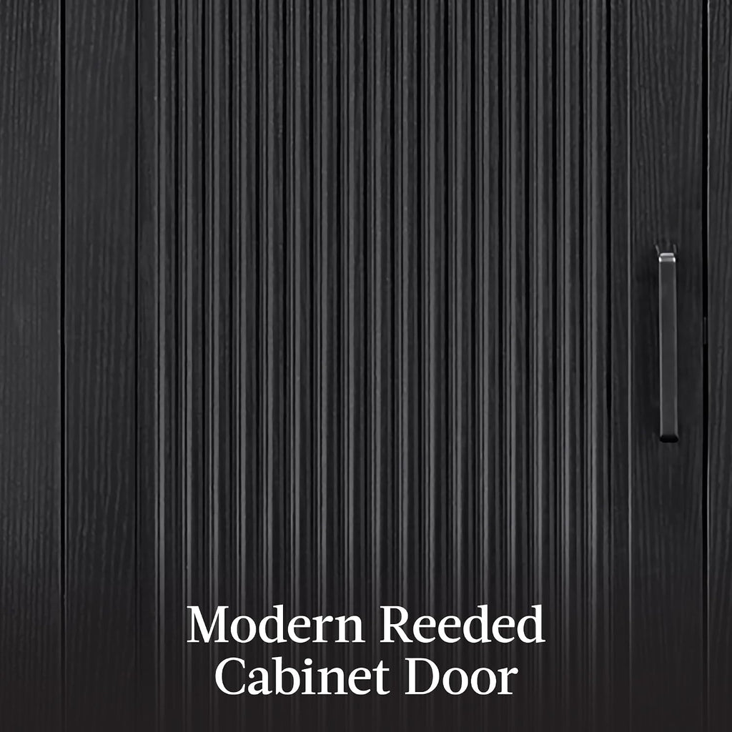 Best Choice Products 72' Tall Narrow Arched Pantry Cabinet w/Reeded Door, 4-Tier Bookshelf, Armoire, Hutch, Bookcase, Storage Cabinet w/Adjustable Shelves, for Dining Room and Livingroom - Black Oak