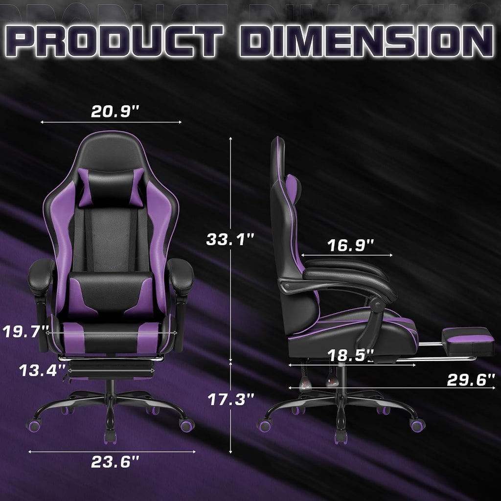 Homall Gaming Chair, Video Game Chair with Footrest and Massage Lumbar Support, Ergonomic Computer Chair Height Adjustable with Swivel Seat and Headrest (Purple)
