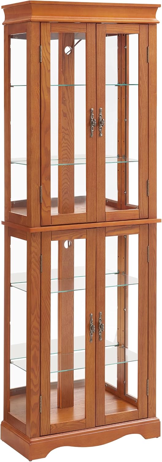 Glass Curio Cabinet with Lights & Adjustable Shelves, Corner Cabinet for Kitchen, Living Room, Office (Free Standing, Light Bulb Included) - Walnut, 70.08'H x 23.82'W x 11.81'D