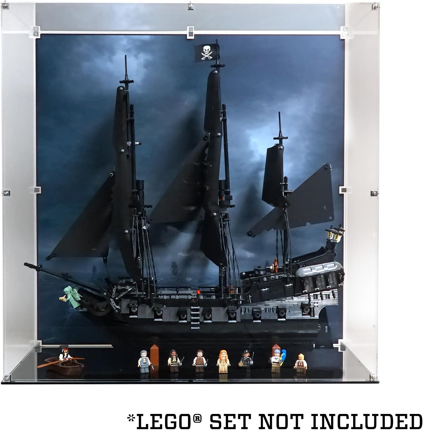 Display Case Compatible with LEGO 10365 Captain Jack Sparrow Pirate Ship – Maritime UV Printed Background – Set Not Included