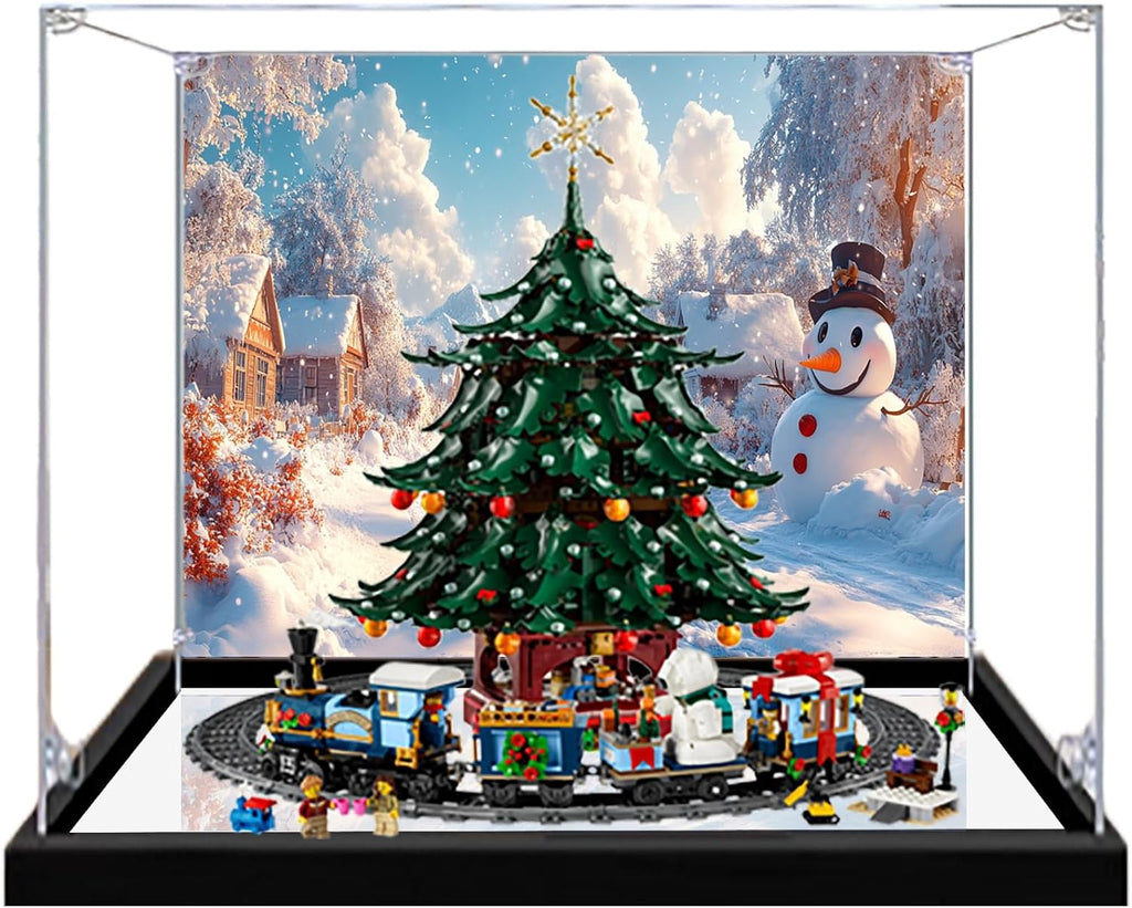 Acrylic Display Case for Lego 41843 Family Christmas Tree+10361 Express Train Building Set– Dustproof Display Box, Display Box Compatible with Lego 41843 10361-Only Display case (Back Spray Mirror 2)