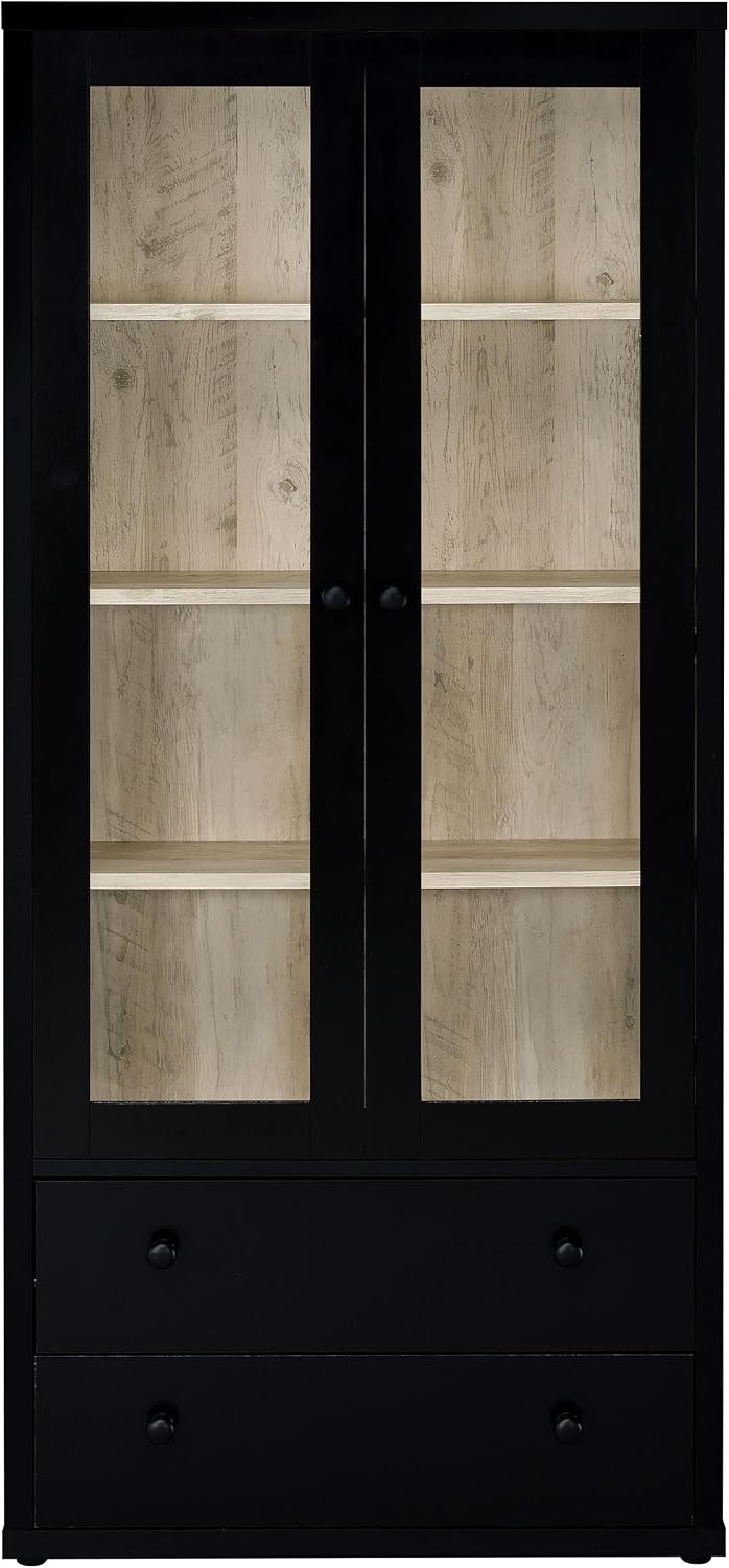 Coaster Home Furnishings - Hawthorne - 4-Shelf Wood Accent Cabinet with Farmhouse Style, Glass Doors, Drawers - Living Room, Entryway & Home Kitchen - Black - 953478