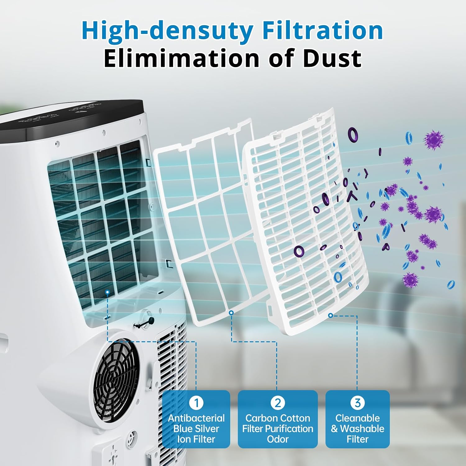 8,000 BTU Portable Air Conditioners Cools Up to 350 Sq.Ft, 3-In-1 Portable AC Unit With Dehumidifier, Fan, Cooling Mode & Window Kit, Room Air Conditioner Portable for Bedroom, Living Room, Office