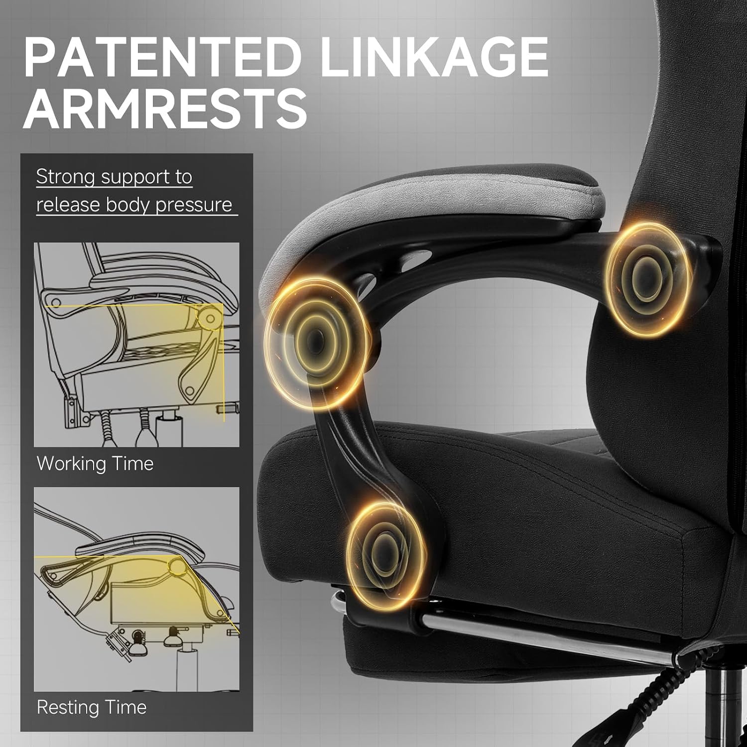 GTPLAYER Gaming Chair, Fabric Computer Office Chair with Pocket Spring Cushion, Ergonomic Office and Gaming, Video Gaming Chair with Linkage Armrests, High Back Desk Chair with Adjustable Recliner