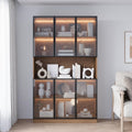 Mekminop Glass Doors Display Cabinet with Lights and Shelves, Storage Cabinets Morden Bookcase Trophy Case Display Cabinet with Hutch for Collectibles - Walnut (47.2 'W x 16.5 'D x 78.7 'H)