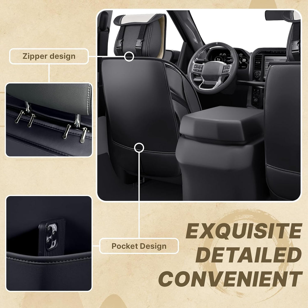 Fit for Ford F250 2011-2026 Seat Covers, Fashion Sport Seat Cover with Waterproof Leather, Airbag Safe Design Seat Protector (5 Front Seat Standard, Black White)