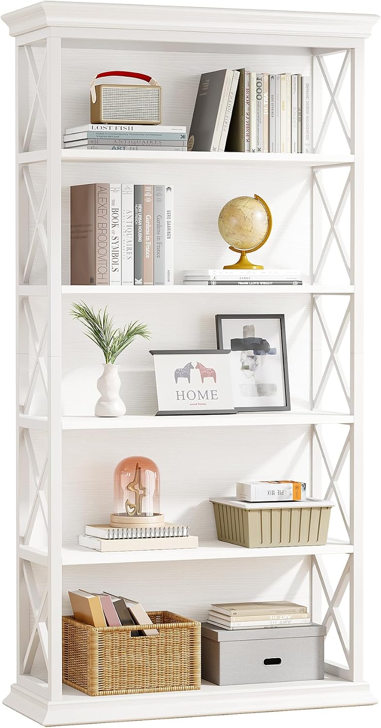 Tribesigns 6-Tier Bookcase Set of 2, 71 Inches Industrial Bookshelves and Bookcases, Floor Standing 5 Shelf Display Storage Shelves Tall Bookcase for Home Office, Living Room, Bed Room, White