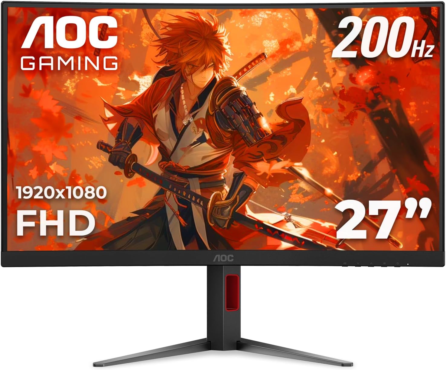 AOC C27G4H2 27' Curved Gaming Monitor, FHD 1920x1080, 1500R, 200Hz Refresh Rate, 0.3ms Response Time, Height Adjustable, Black, Xbox PS5 Switch Compatible