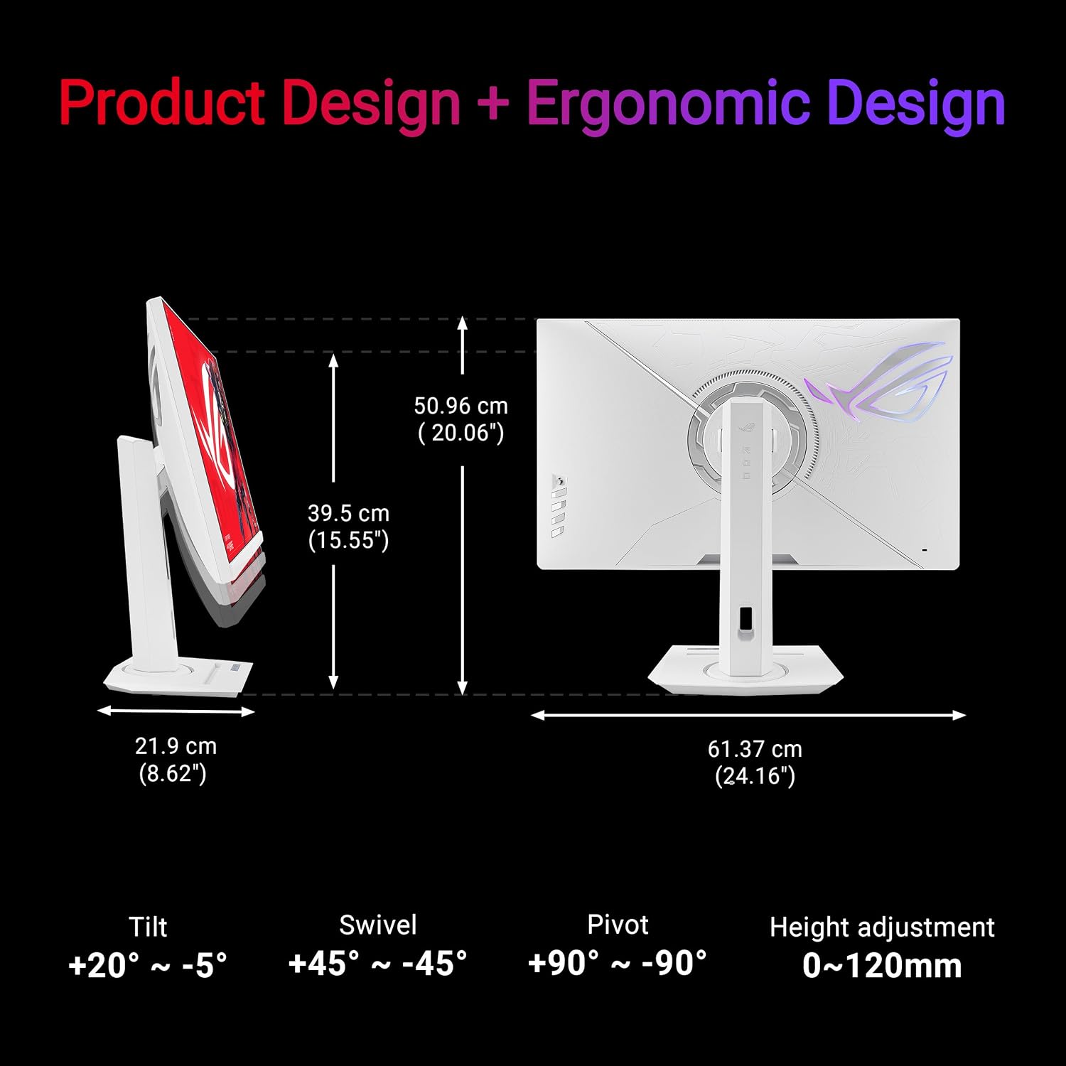 ASUS ROG Strix 27' 4K HDR USB-C Gaming Monitor (XG27UCG-W) – White, UHD (3840x2160) Dual Mode (4K 160Hz or FHD 320Hz), 1ms, Fast IPS, ELMB Sync, G-SYNC Compatible, AI Gaming, 3yr Warranty