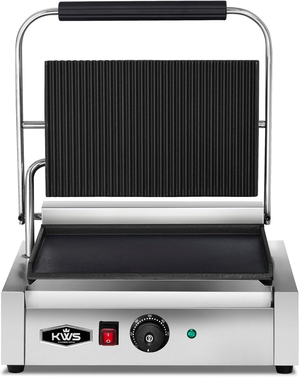 KWS PFM-17 1700W Electric Panini Press Maker with Grooved Top & Smooth Bottom Sandwich Toasting Grill – 13.5″ X 9.25″ Cooking Surface