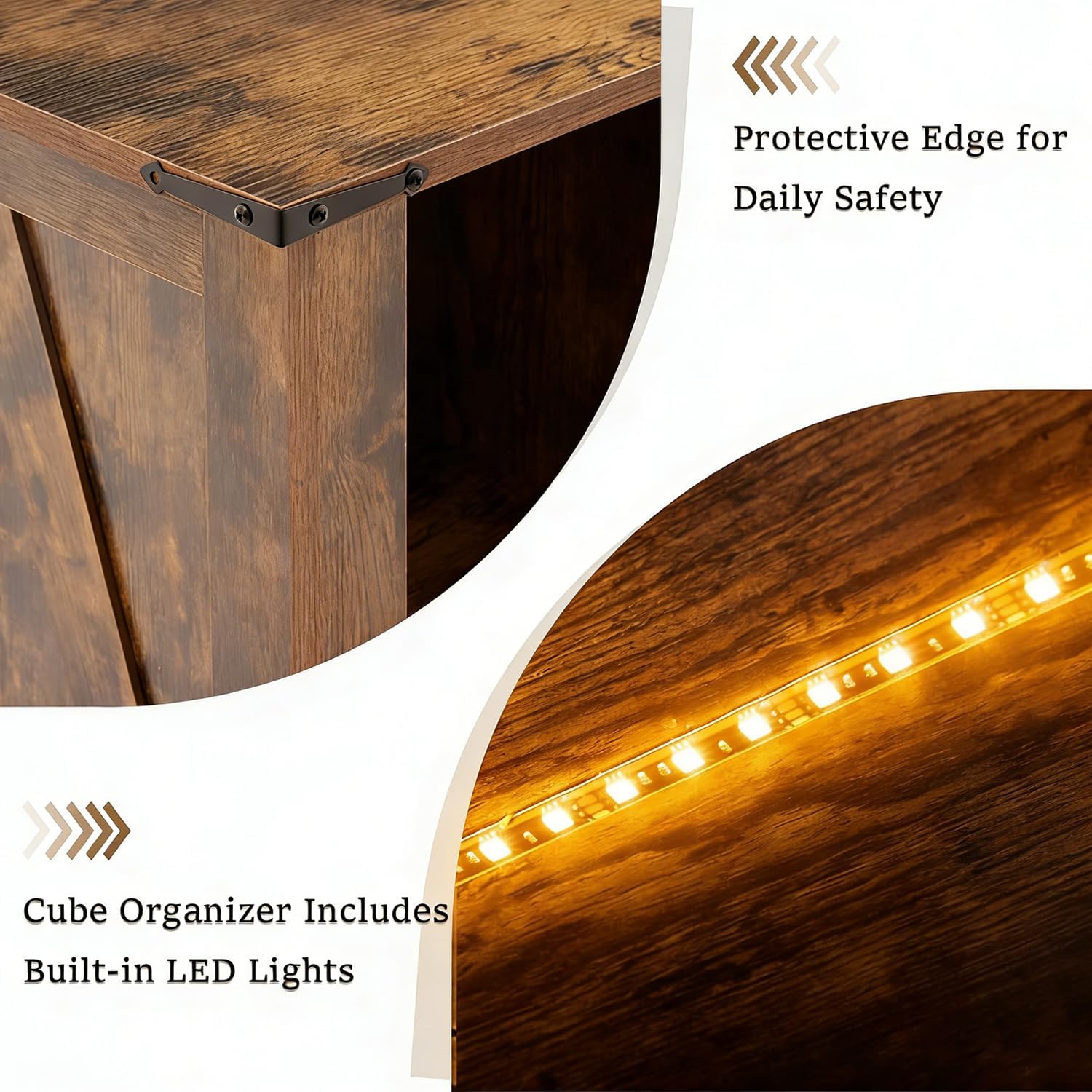 9 Cube Storage Organizer with LED Lights, Wooden Cube Bookcase with Back Panel, Brown Cube Shelf Freestanding Bookshelf, Hallway TV Stand for Living Room, Bedroom, Office