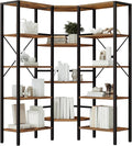 HOOBRO Industrial Corner Bookshelf, 5-Tier L-Shaped Bookcase, Open Display Storage Rack, Floor Standing Storage Shelf, for Living Room, Bedroom, Home Office, Rustic Brown and Black BF68SJ01