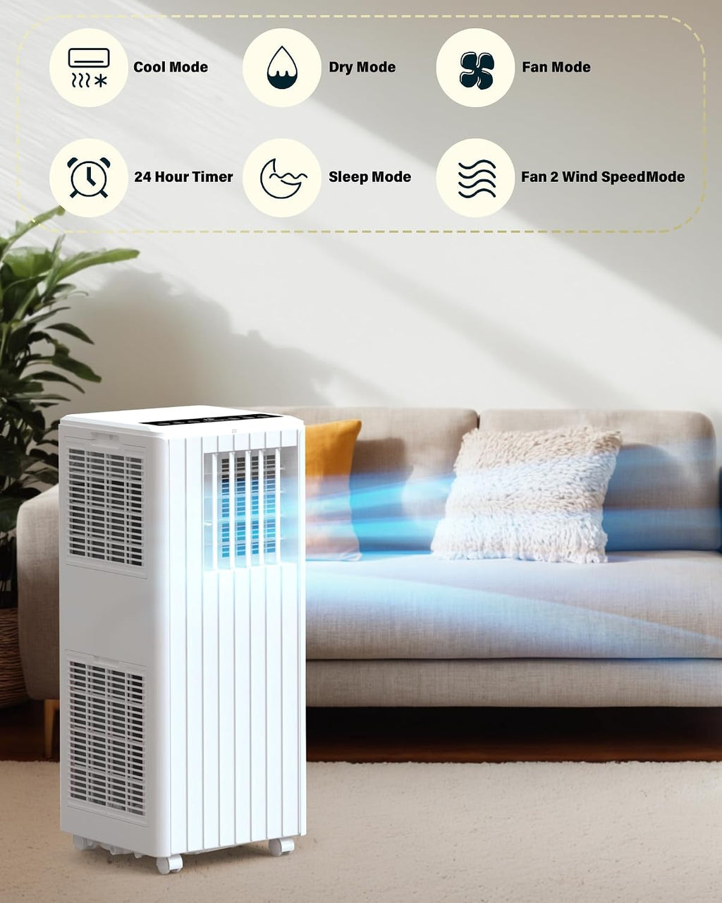 8,000 BTU Portable Air Conditioners 4-In-1 Drainage-free Standing AC Unit for Bedroom up to 350 sq.ft, with Cool, Dehumidifier & Fan Modes, Remote Control, 24H Timer, Sleep Mode, Window Kits