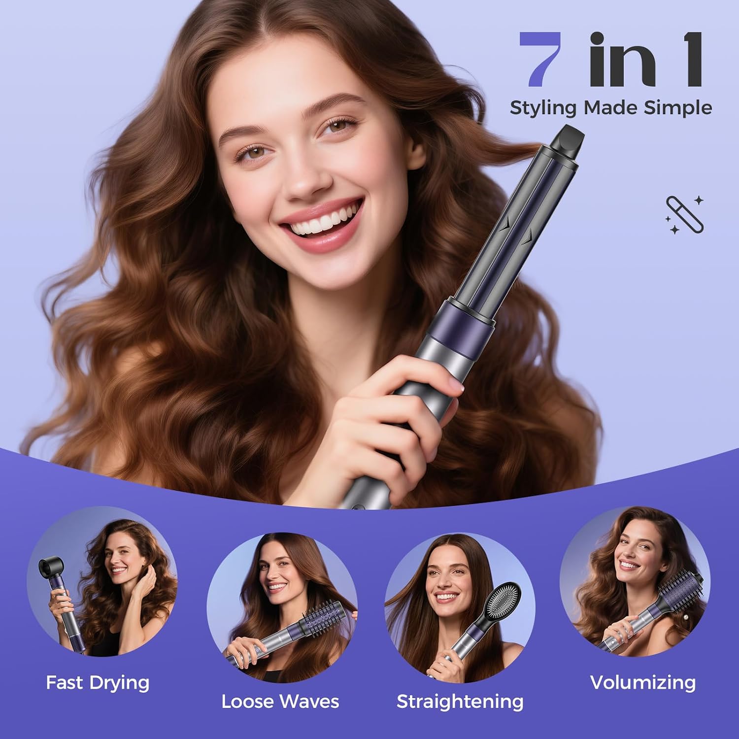 Vincofy 7-in-1 Hair Dryer Brush Blow Dryer, Hot Air Brush Styler with Travel Bag– Fast Drying, Curling, Straightening & Volumizing – 1500W High-Speed Motor 110,000 RPM – All Hair Types – Pink