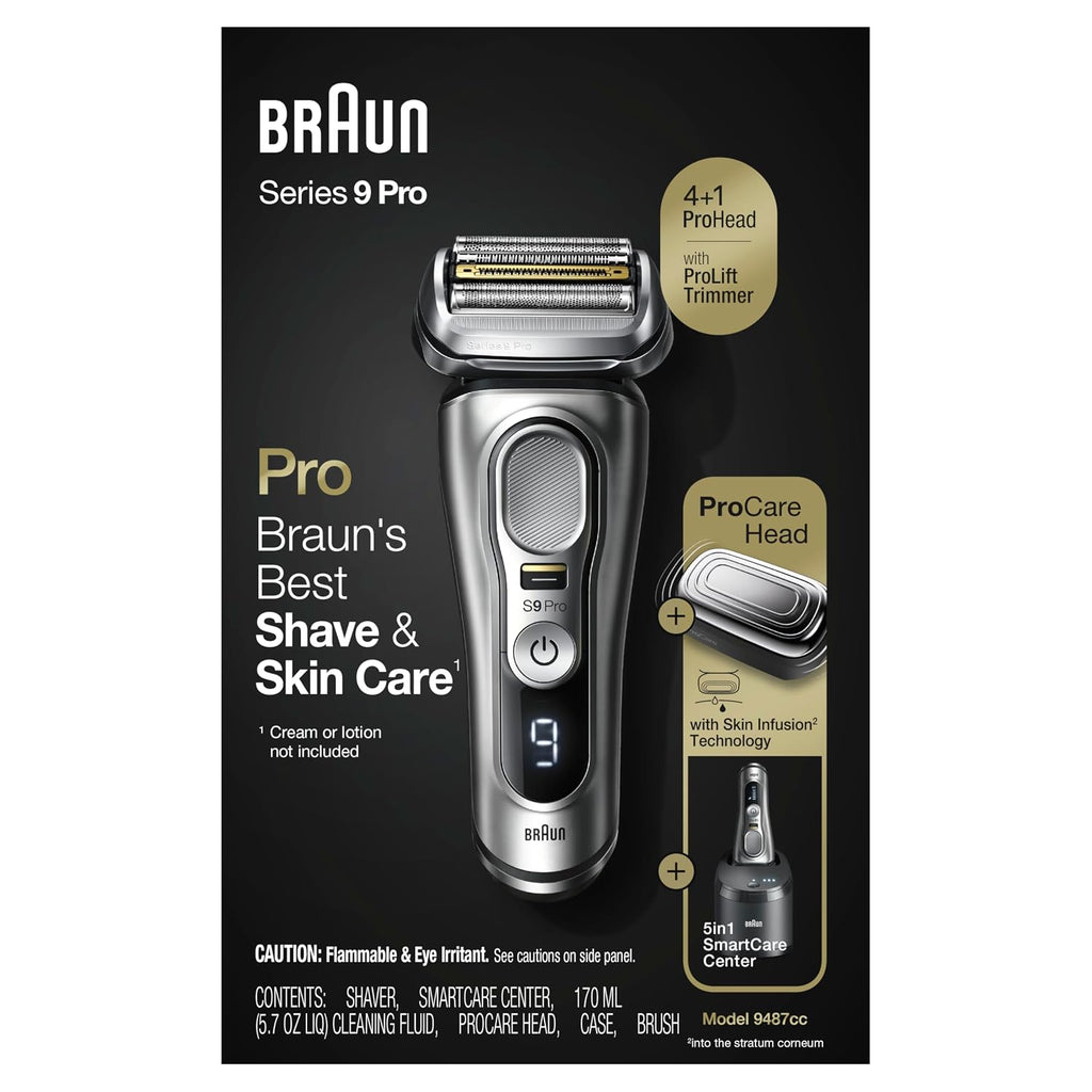 Braun Series 9 Pro 9487cc Electric Razor for Men, Wet & Dry, Rechargeable, Electric Shaver with Clean & Charge Station and ProCare Attachment, Holiday Gifts for Men