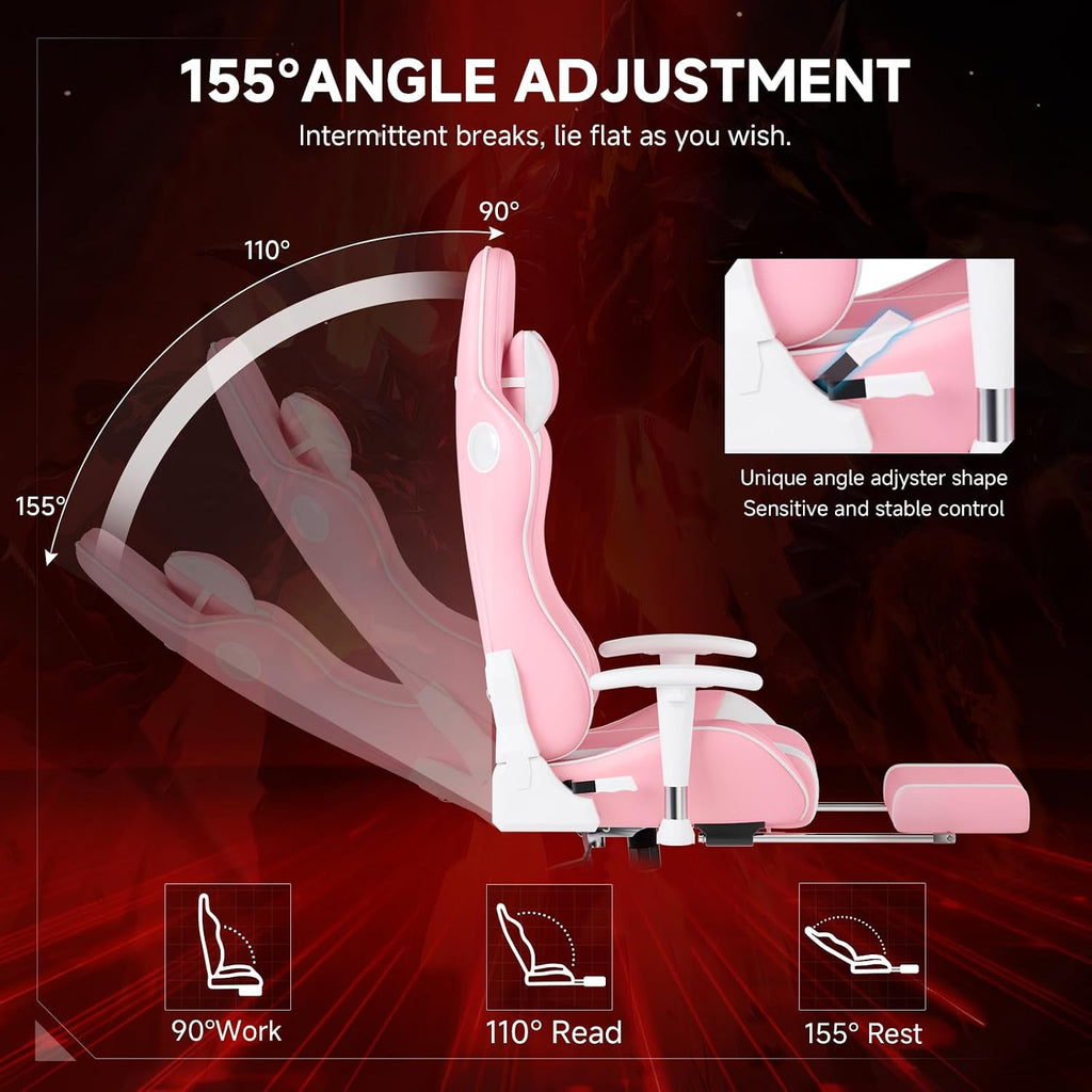 GTPLAYER Gaming Chair,Gamer Chair with Bluetooth and Adjustable Backrest,Seat Height Adjustable Computer Chairs with 3D Armrests,Video Game Chair with Footrest Speakers (Pink)