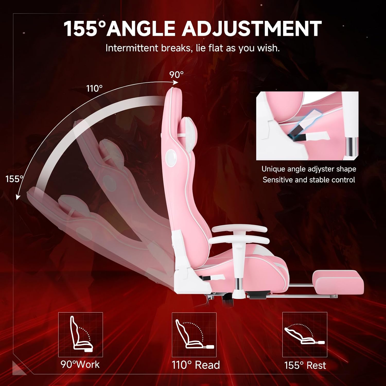 GTPLAYER Gaming Chair,Gamer Chair with Bluetooth and Adjustable Backrest,Seat Height Adjustable Computer Chairs with 3D Armrests,Video Game Chair with Footrest Speakers (Pink)